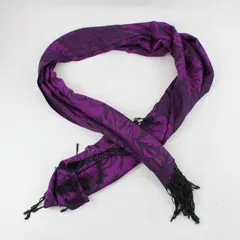 Plum Purple and Black Floral Fringe Scarf Wrap 27"x70"