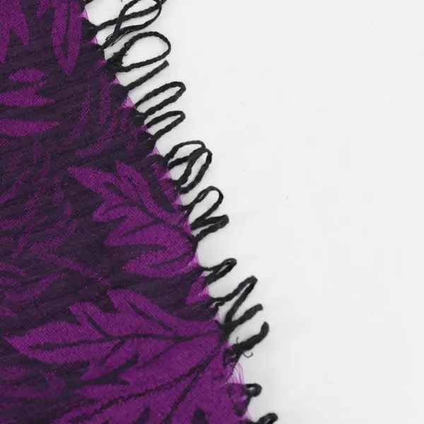 Plum Purple and Black Floral Fringe Scarf Wrap 27"x70"