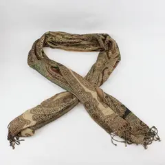 Sparkly Gold and Brown Paisley Boho Fringe Scarf Wrap 21"x78"
