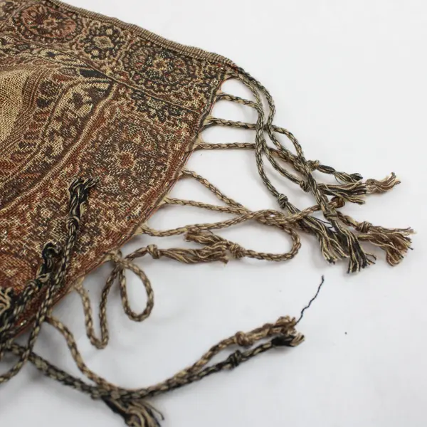 Sparkly Gold and Brown Paisley Boho Fringe Scarf Wrap 21"x78"