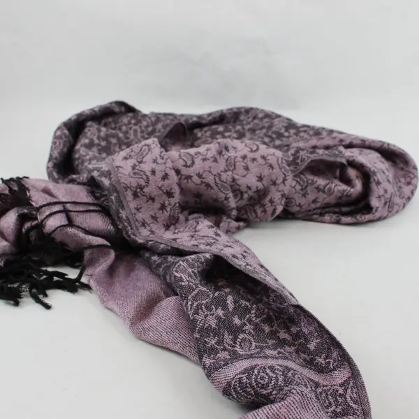 Pink Black Paisley Fringe Scarf Wrap 27x75 in Womens Shawl Stole