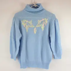 Andene Light Blue Turtleneck SweaterApplique Faux Pearl Long Sleeve Women's L