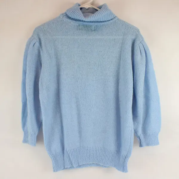 Andene Light Blue Turtleneck SweaterApplique Faux Pearl Long Sleeve Women's L