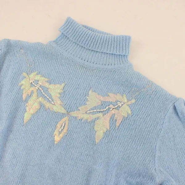Andene Light Blue Turtleneck SweaterApplique Faux Pearl Long Sleeve Women's L