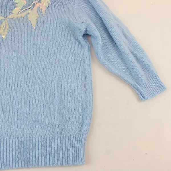 Andene Light Blue Turtleneck SweaterApplique Faux Pearl Long Sleeve Women's L