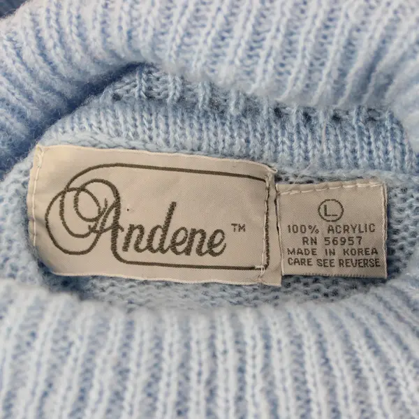 Andene Light Blue Turtleneck SweaterApplique Faux Pearl Long Sleeve Women's L