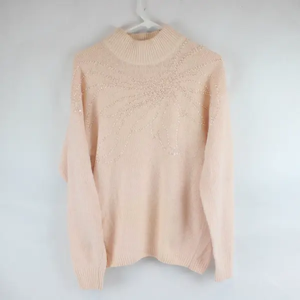 VTG Chrysantheme Pale Pink Beaded Sequined Sweater Women's Medium FLAWED