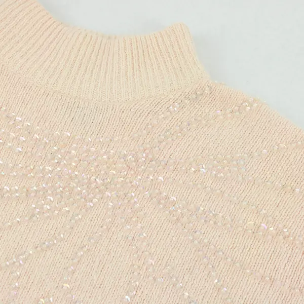 VTG Chrysantheme Pale Pink Beaded Sequined Sweater Women's Medium FLAWED