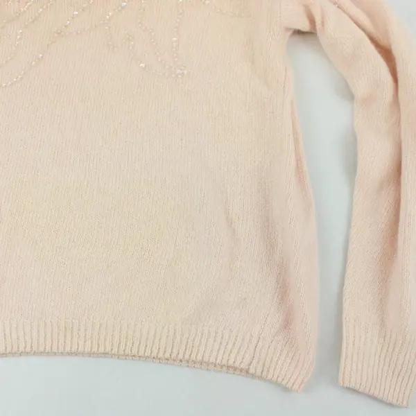 VTG Chrysantheme Pale Pink Beaded Sequined Sweater Women's Medium FLAWED