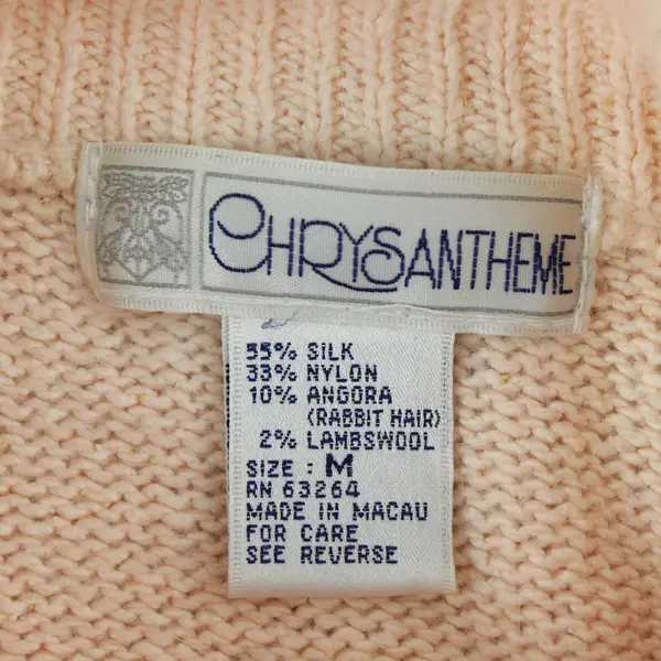 VTG Chrysantheme Pale Pink Beaded Sequined Sweater Women's Medium FLAWED