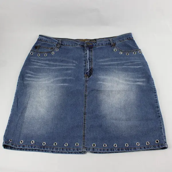 Vtg Y2K Crest Jeans Women's W19/20 Med Wash Denim Eyelet Skirt