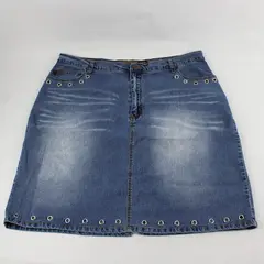 Vtg Y2K Crest Jeans Women's W19/20 Med Wash Denim Eyelet Skirt