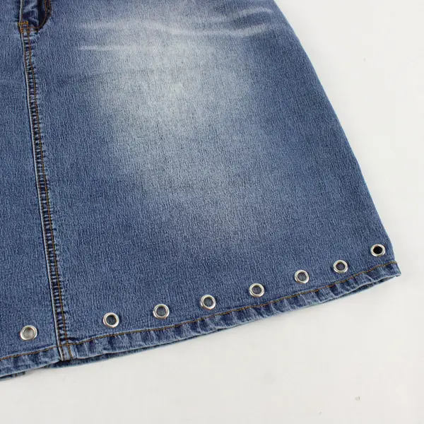 Vtg Y2K Crest Jeans Women's W19/20 Med Wash Denim Eyelet Skirt
