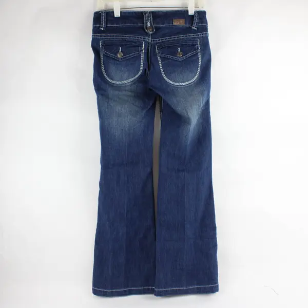 Vtg Y2K Tyte Women's 5 Dark Wash/White Stitching Low Rise Flare Leg Denim Jeans