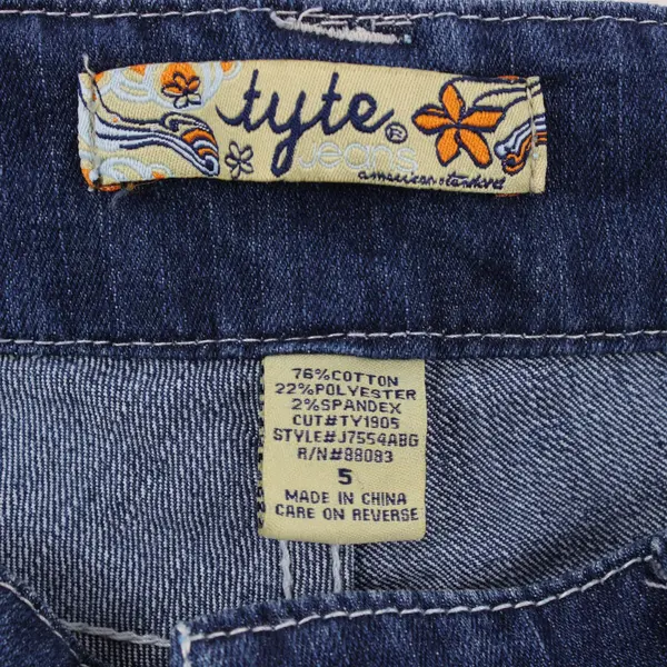 Vtg Y2K Tyte Women's 5 Dark Wash/White Stitching Low Rise Flare Leg Denim Jeans