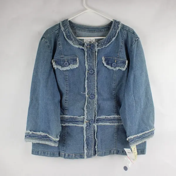 NWT Live a Little Jacket Women’s 1X Blue Distressed Denim Button Jacket 