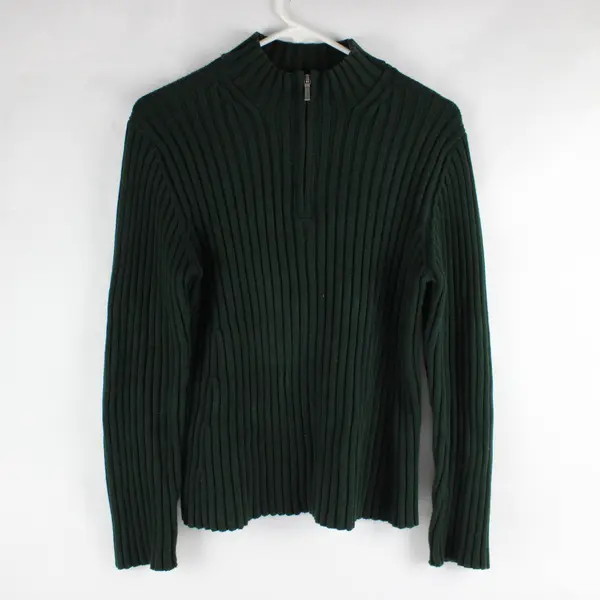 Lauren Ralph Lauren Forest Green Ribbed 1/4-Zip Sweater Women's Petite Medium