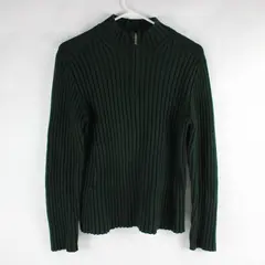 Lauren Ralph Lauren Forest Green Ribbed 1/4-Zip Sweater Women's Petite Medium