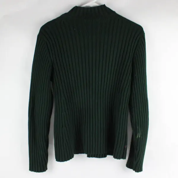 Lauren Ralph Lauren Forest Green Ribbed 1/4-Zip Sweater Women's Petite Medium