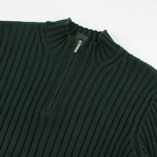 Lauren Ralph Lauren Forest Green Ribbed 1/4-Zip Sweater Women's Petite Medium