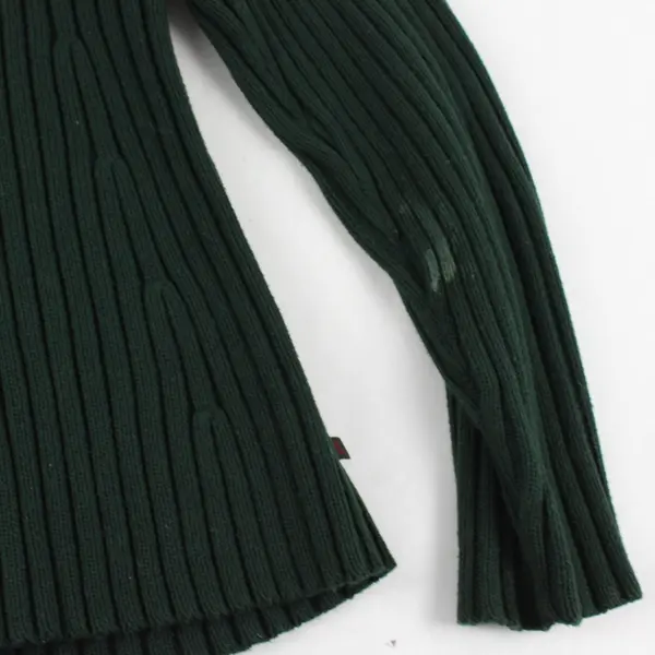 Lauren Ralph Lauren Forest Green Ribbed 1/4-Zip Sweater Women's Petite Medium