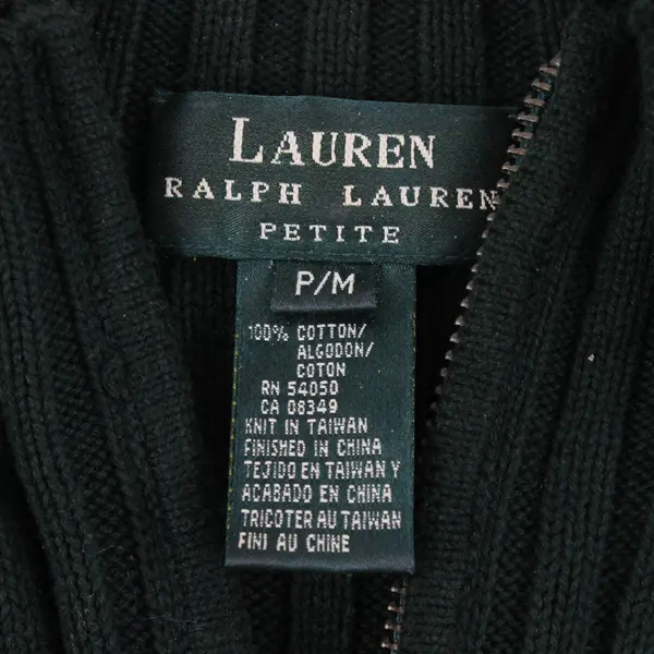 Lauren Ralph Lauren Forest Green Ribbed 1/4-Zip Sweater Women's Petite Medium