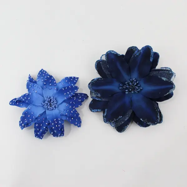Lot of 9 Blue Green Artificial Flower Clips and Brooches