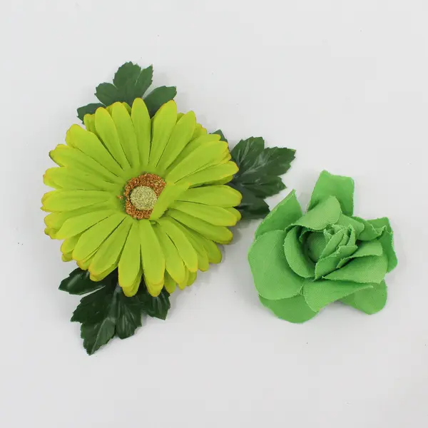 Lot of 9 Blue Green Artificial Flower Clips and Brooches