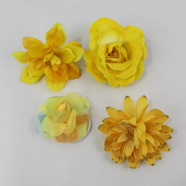Lot of 8 Blue Yellow Artificial Flower Clips and Brooches