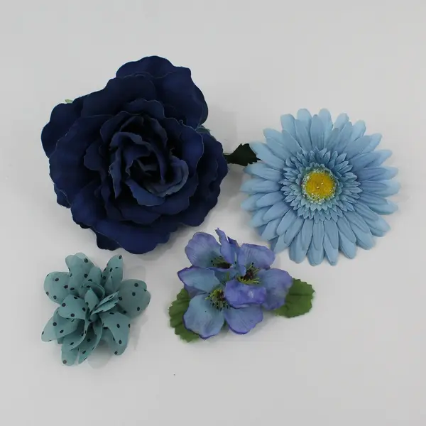 Lot of 8 Blue Yellow Artificial Flower Clips and Brooches