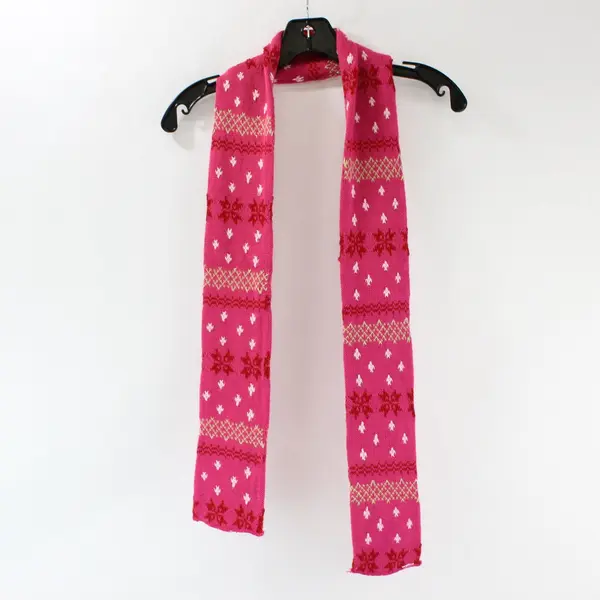 Pink Fair Isle Skinny Knit Winter Scarf 64"