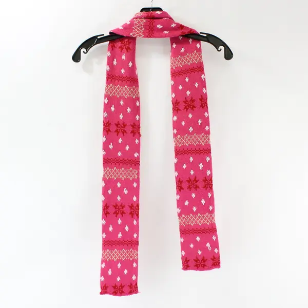 Pink Fair Isle Skinny Knit Winter Scarf 64"