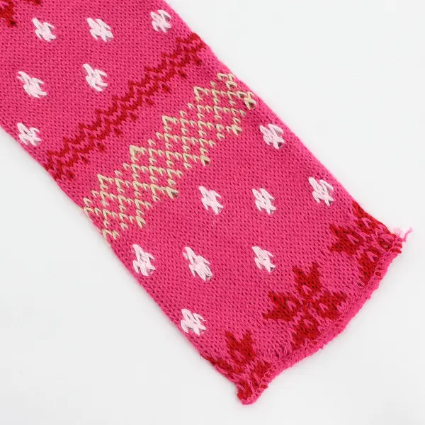 Pink Fair Isle Skinny Knit Winter Scarf 64"
