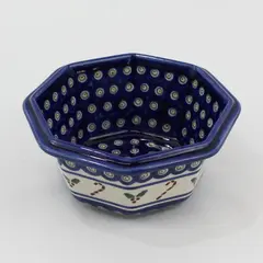 Boleslawiec Polish Pottery Candy Cane Holly Octagon Bowl 6.5"