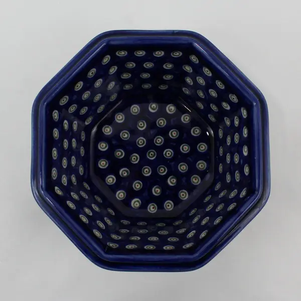 Boleslawiec Polish Pottery Candy Cane Holly Octagon Bowl 6.5"
