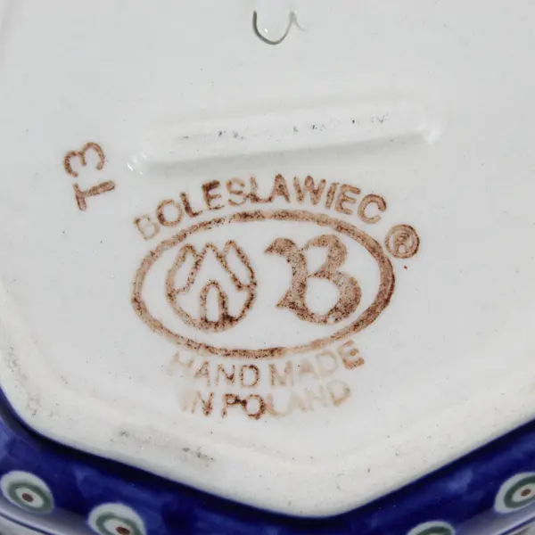 Boleslawiec Polish Pottery Candy Cane Holly Octagon Bowl 6.5"