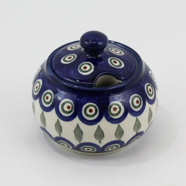 2006 Boleslawiec Polish Pottery Peacock Sugar Bowl W/ Lid 