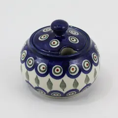 2006 Boleslawiec Polish Pottery Peacock Sugar Bowl W/ Lid 