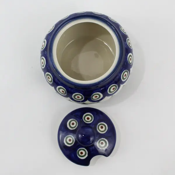 2006 Boleslawiec Polish Pottery Peacock Sugar Bowl W/ Lid 