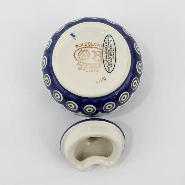 2006 Boleslawiec Polish Pottery Peacock Sugar Bowl W/ Lid 