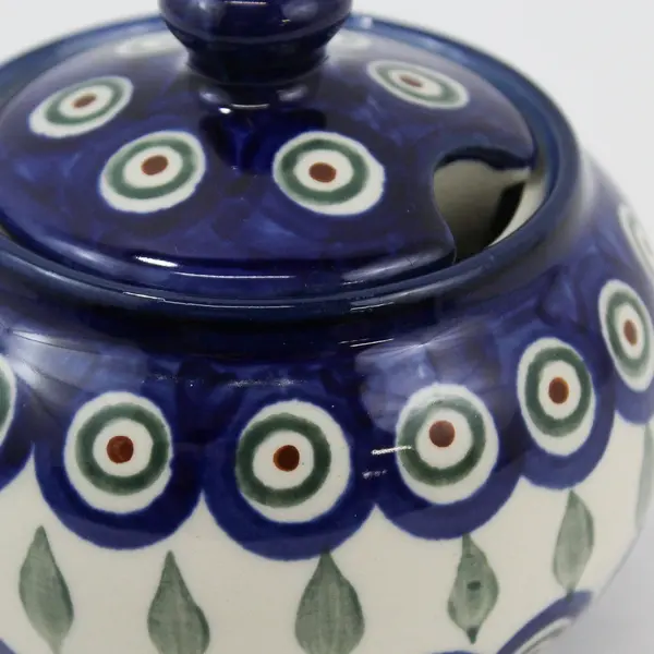 2006 Boleslawiec Polish Pottery Peacock Sugar Bowl W/ Lid 