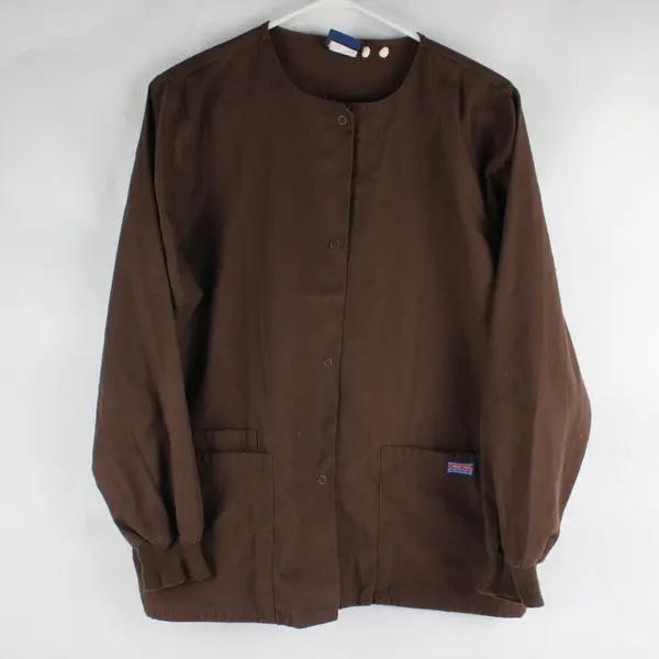 Cherokee Workwear Brown Long-Sleeve Snap-Front Scrub Top 3 Pockets XS