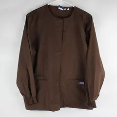 Cherokee Workwear Brown Long-Sleeve Snap-Front Scrub Top 3 Pockets XS