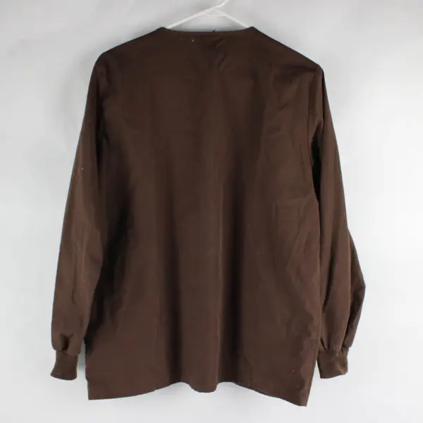 Cherokee Workwear Brown Long-Sleeve Snap-Front Scrub Top 3 Pockets XS