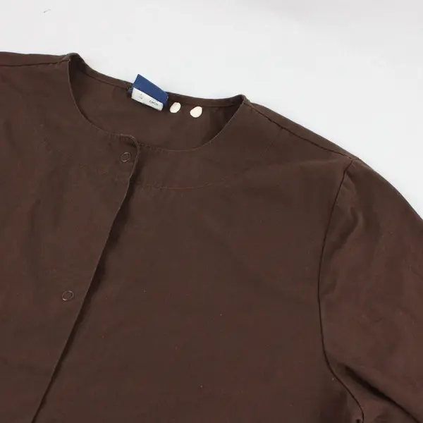 Cherokee Workwear Brown Long-Sleeve Snap-Front Scrub Top 3 Pockets XS