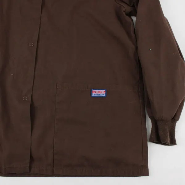 Cherokee Workwear Brown Long-Sleeve Snap-Front Scrub Top 3 Pockets XS