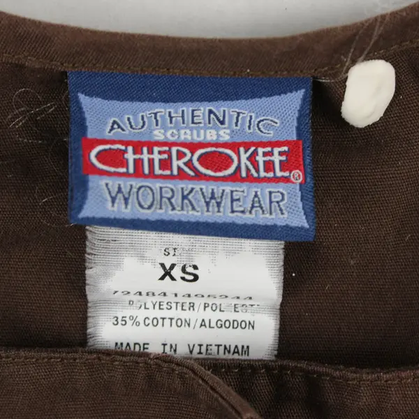 Cherokee Workwear Brown Long-Sleeve Snap-Front Scrub Top 3 Pockets XS