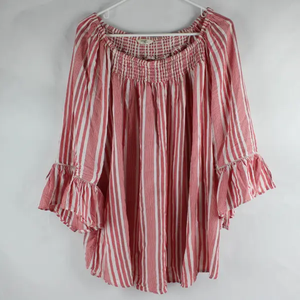 Terra & Sky Red White Striped Women's Blouse 