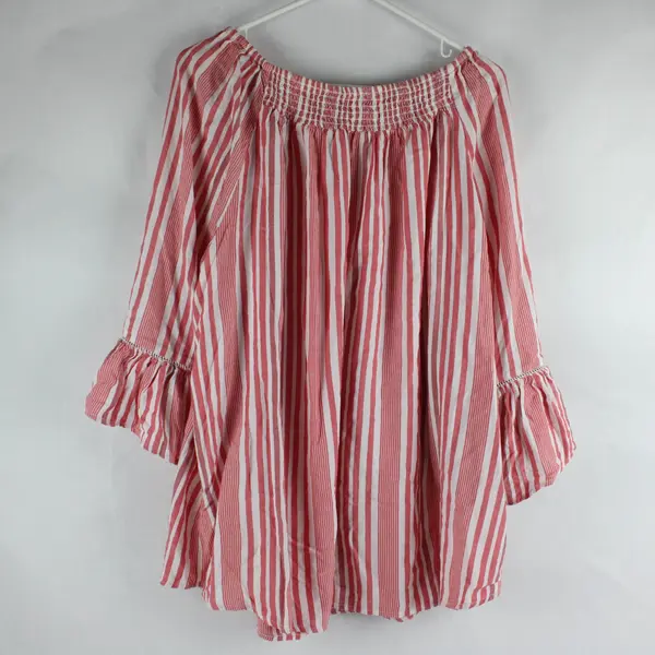 Terra & Sky Red White Striped Women's Blouse 