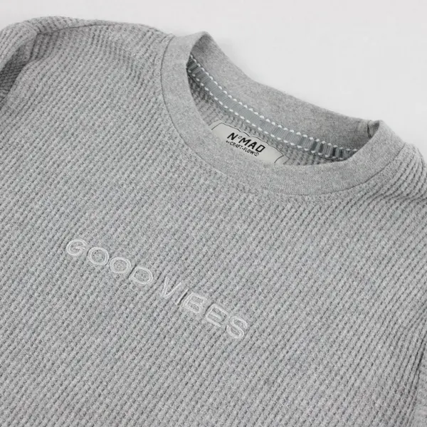 Nomad by Craft Flow Boys Waffle Knit Grey Long Sleeve Good Vibes Sz XL(7)